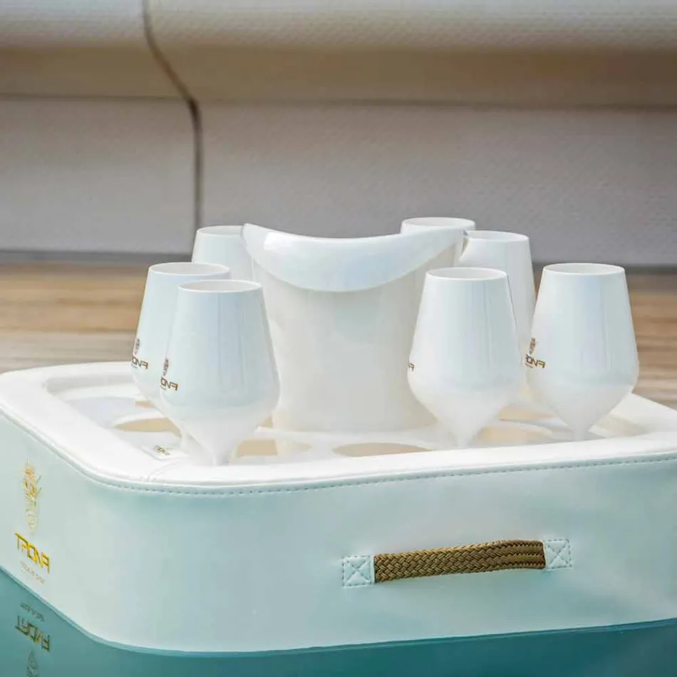 Coffee table - floating tray in nautical eco-leather and Trona plexiglass Viadurini