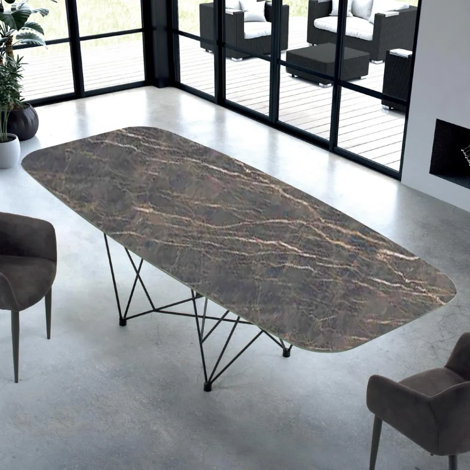 Modern Barrel Shaped Table in Hypermarble and Steel Made in Italy - Ezzellino Viadurini