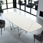 Modern Barrel Shaped Table in Hypermarble and Steel Made in Italy - Ezzellino Viadurini