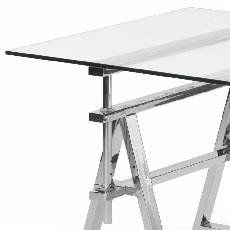 Height adjustable steel / glass table (L190xH72 / 74 / 78xP90cm) Cristal Viadurini