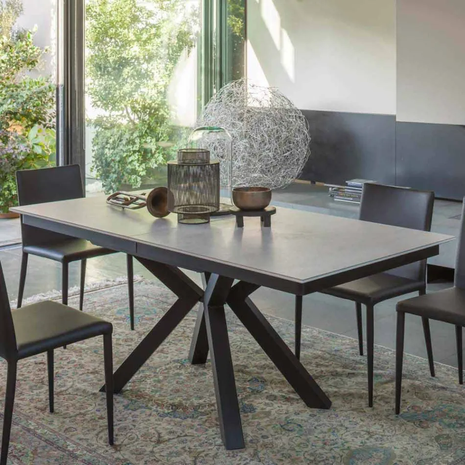 Extendable Dining Table to 2.8 m in Ceramic and Metal Legs - Paoluccio Viadurini