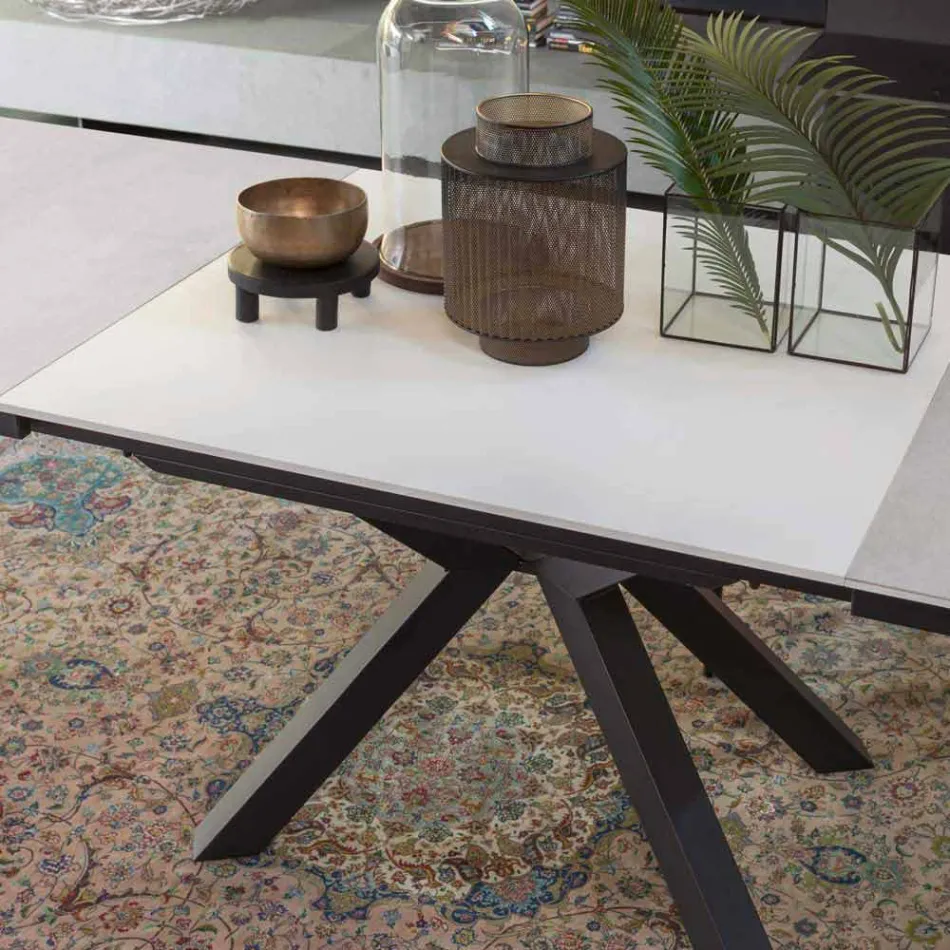 Extendable Dining Table to 2.8 m in Ceramic and Metal Legs - Paoluccio Viadurini