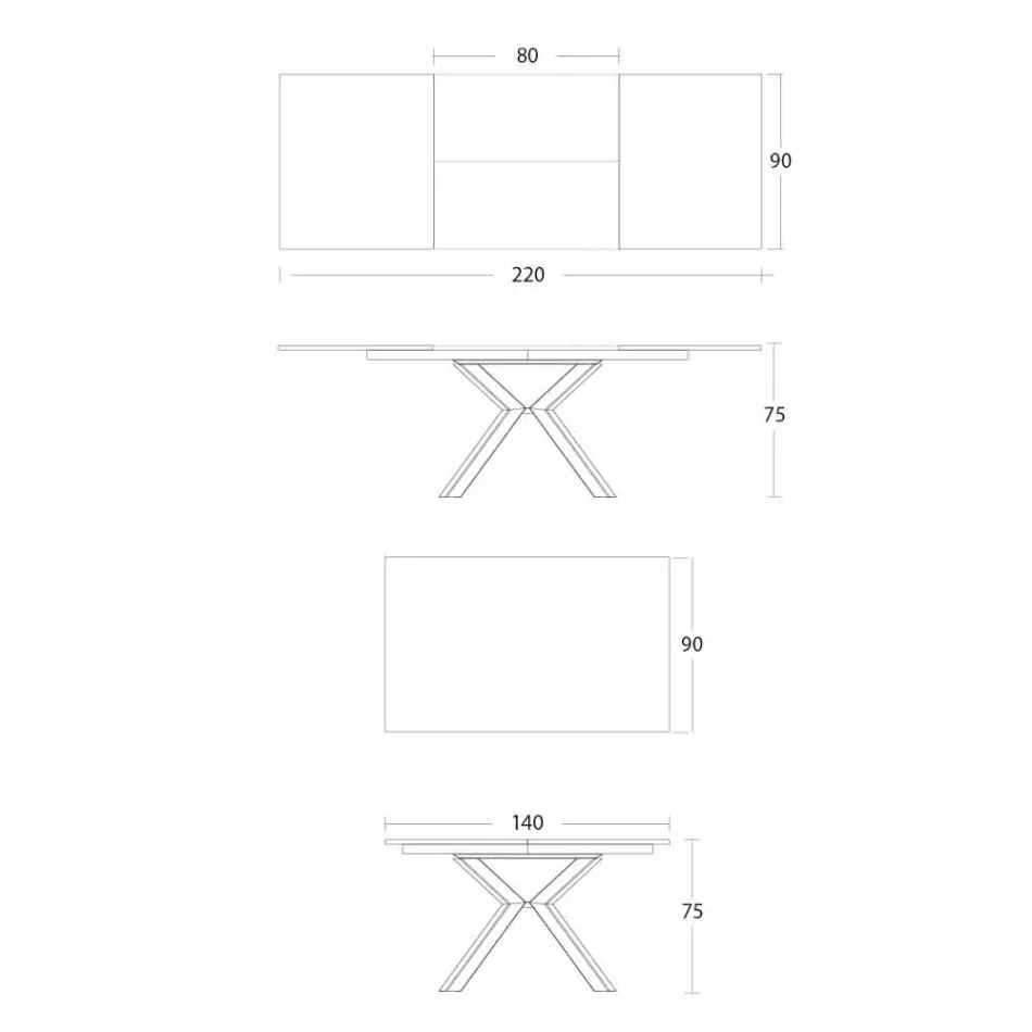 Extendable Dining Table to 2.8 m in Ceramic and Metal Legs - Paoluccio Viadurini