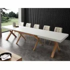 Extendable white table with structure in natural solid Rico Viadurini