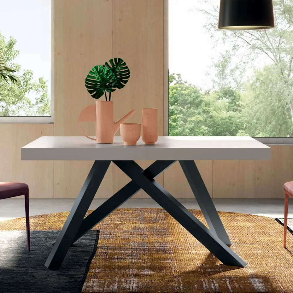 Extendable Table with Synchronized Central Opening in Laminate - Settimmio Viadurini