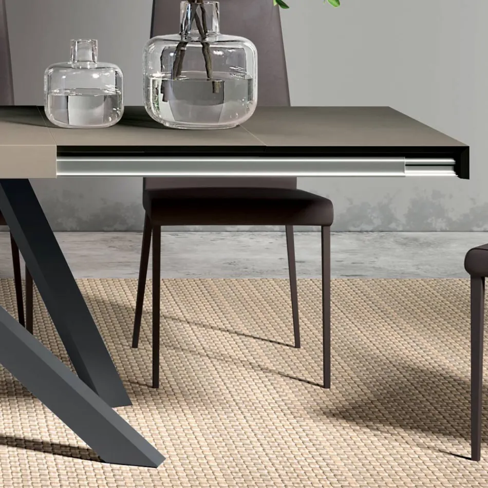 Extendable Table with Synchronized Side Opening in Melamine - Settimmio Viadurini