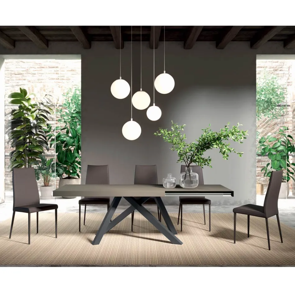 Extendable Table with Synchronized Side Opening in Melamine - Settimmio Viadurini