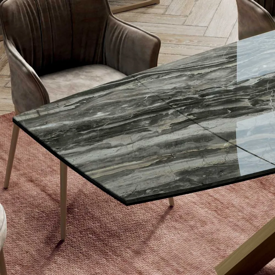 Extendable Table with Base and Top in Different Finishes Made in Italy - Settimmio Viadurini