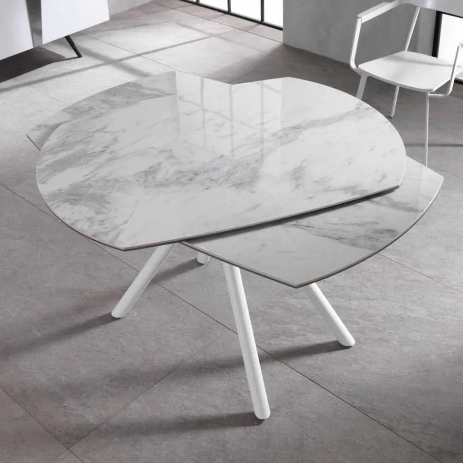 Extendable table with ceramic top and metal legs, Lozzolo Viadurini