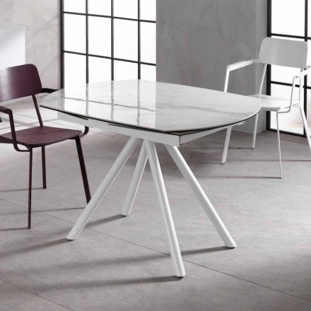 Extendable table with ceramic top and metal legs, Lozzolo Viadurini