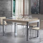 Extendable Table with Tanganika Walnut Wood Top and Metal Legs - Ketla Viadurini