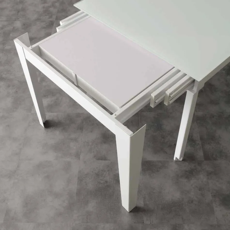 Extendable table with modern Baltimore tempered glass top Viadurini