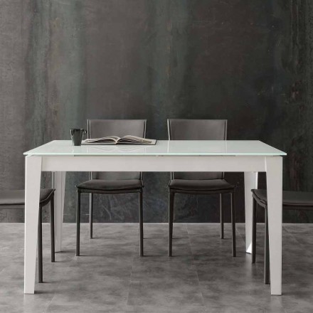 Extendable table with modern Baltimore tempered glass top Viadurini