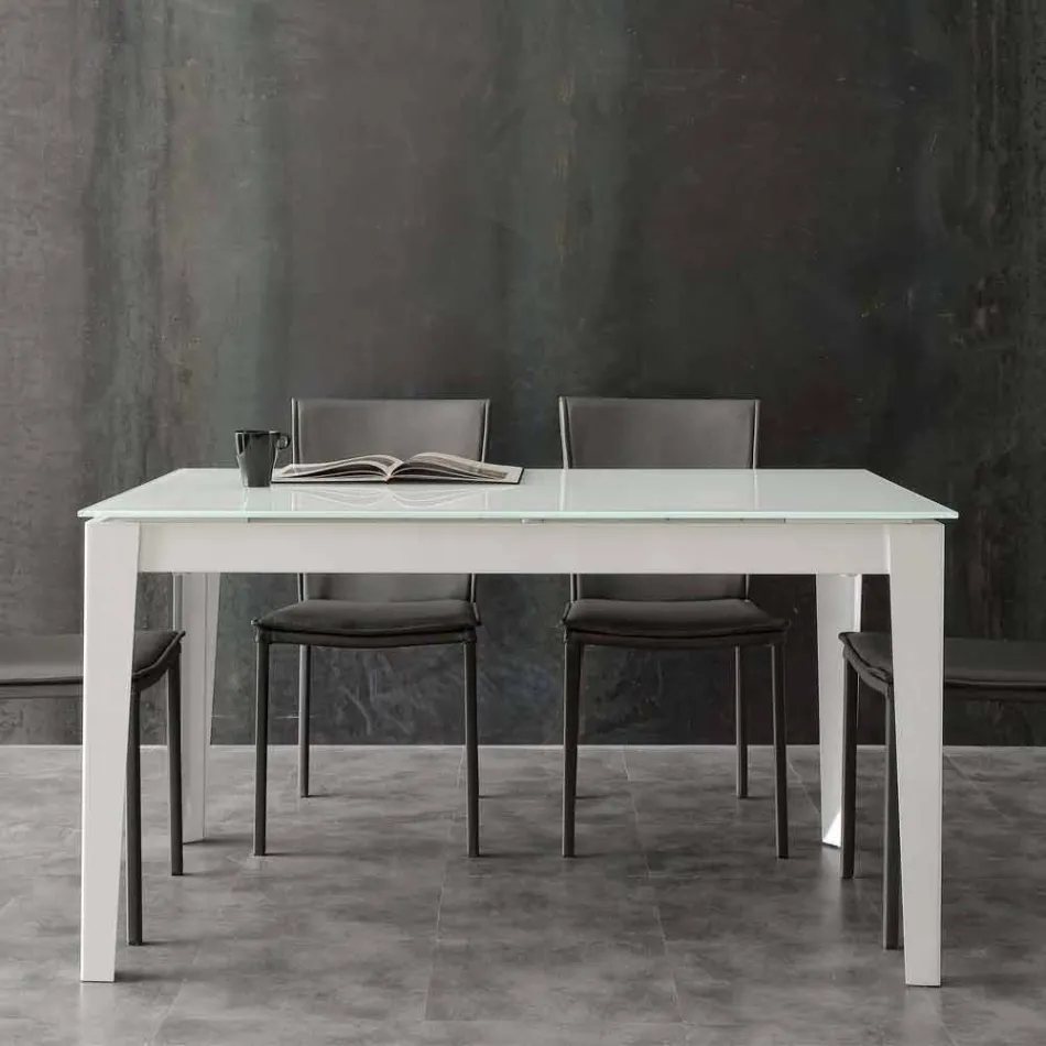 Extendable table with modern Baltimore tempered glass top Viadurini