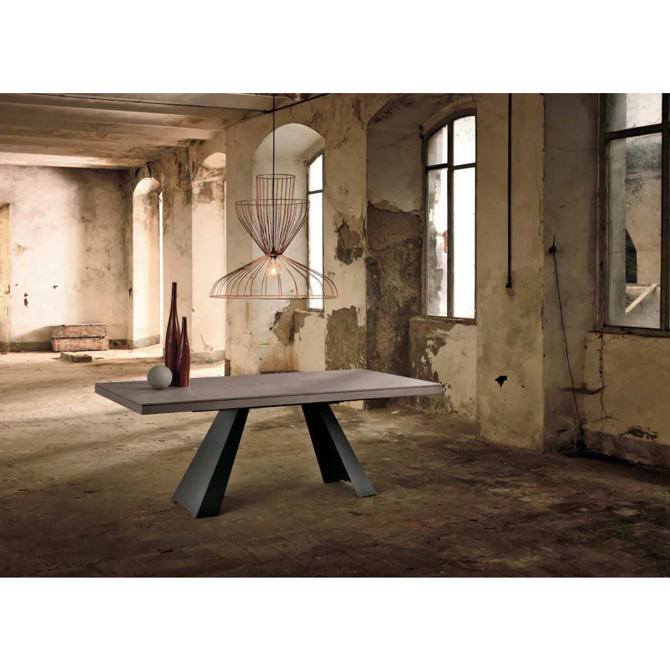 Extendable design table in oak wood made in Italy Zerba Viadurini