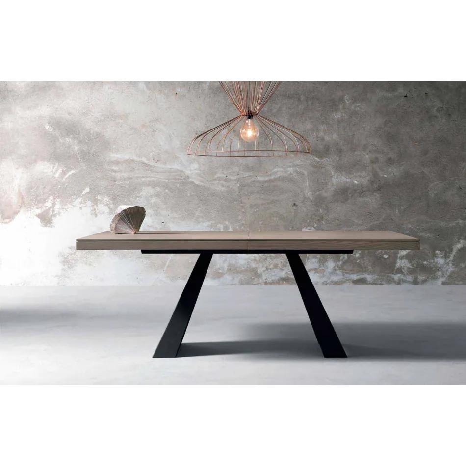 Extendable design table in oak wood made in Italy Zerba Viadurini
