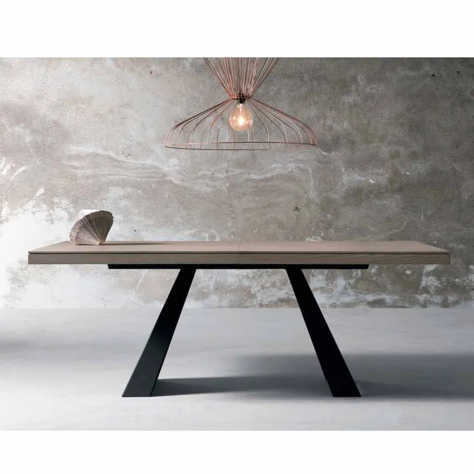 Extendable design table in oak wood made in Italy Zerba Viadurini