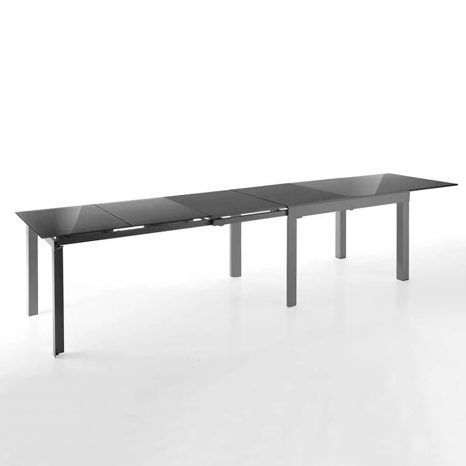 Extendable Design Table in Glass and Metal, Warrior Viadurini
