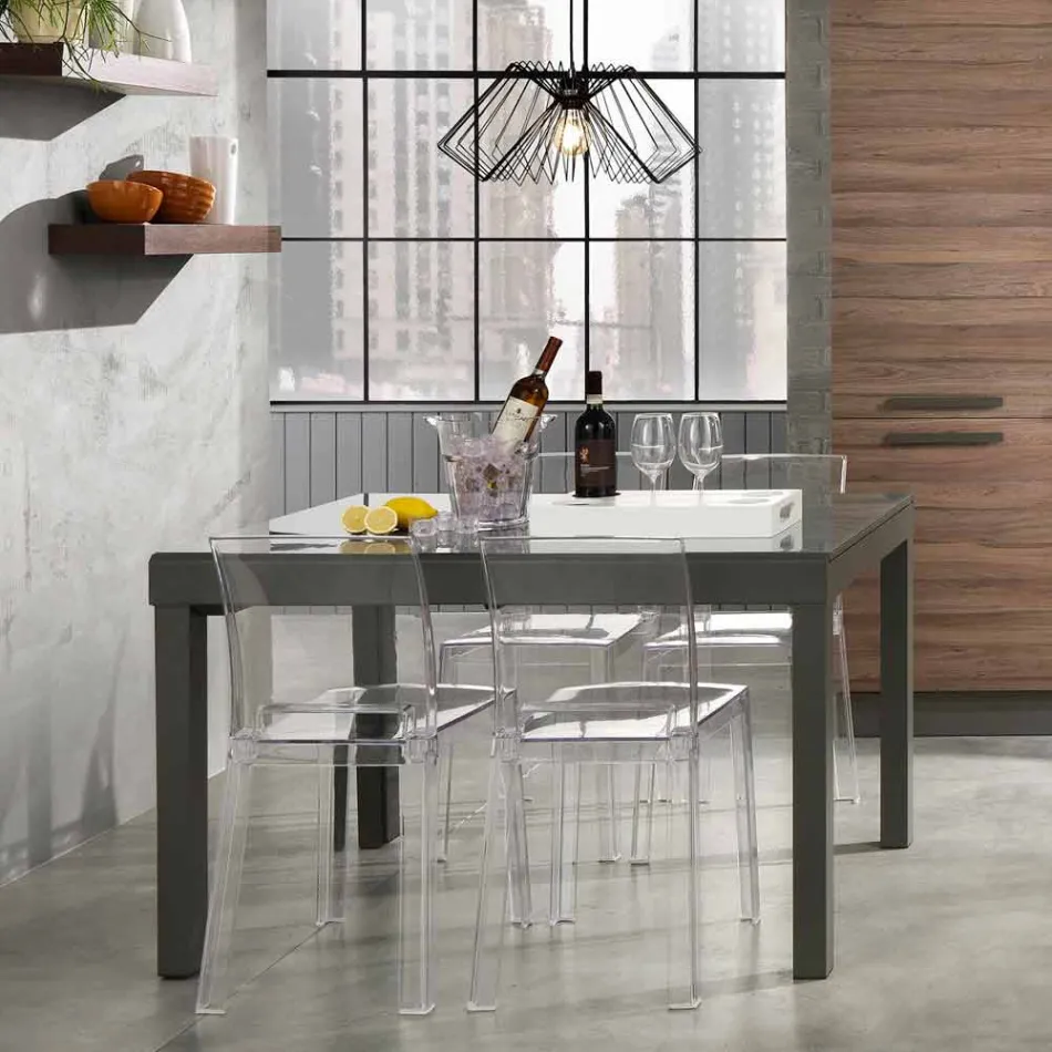 Extendable Design Table in Glass and Metal, Warrior Viadurini