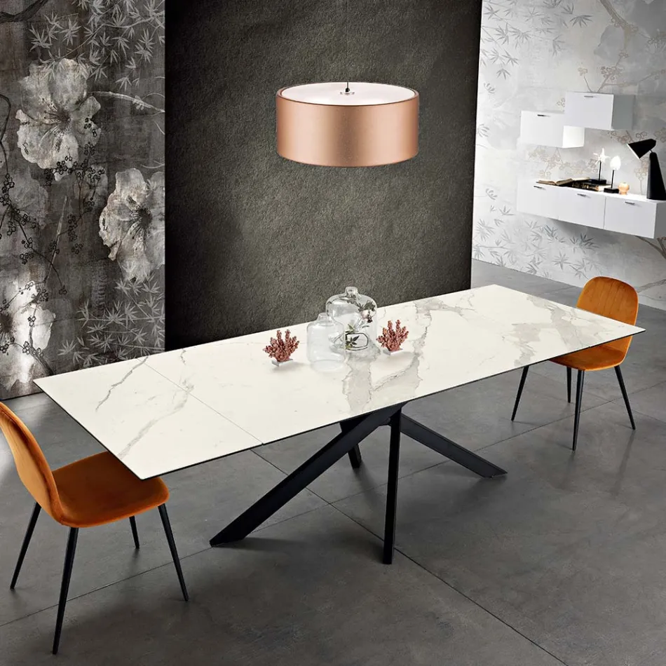 Extendable design table in glass-ceramic made in Italy, Dionigi Viadurini