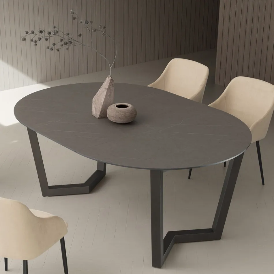 Extendable Table Up to 180 cm Round Laminated Hpl Made in Italy - Bastiano Viadurini