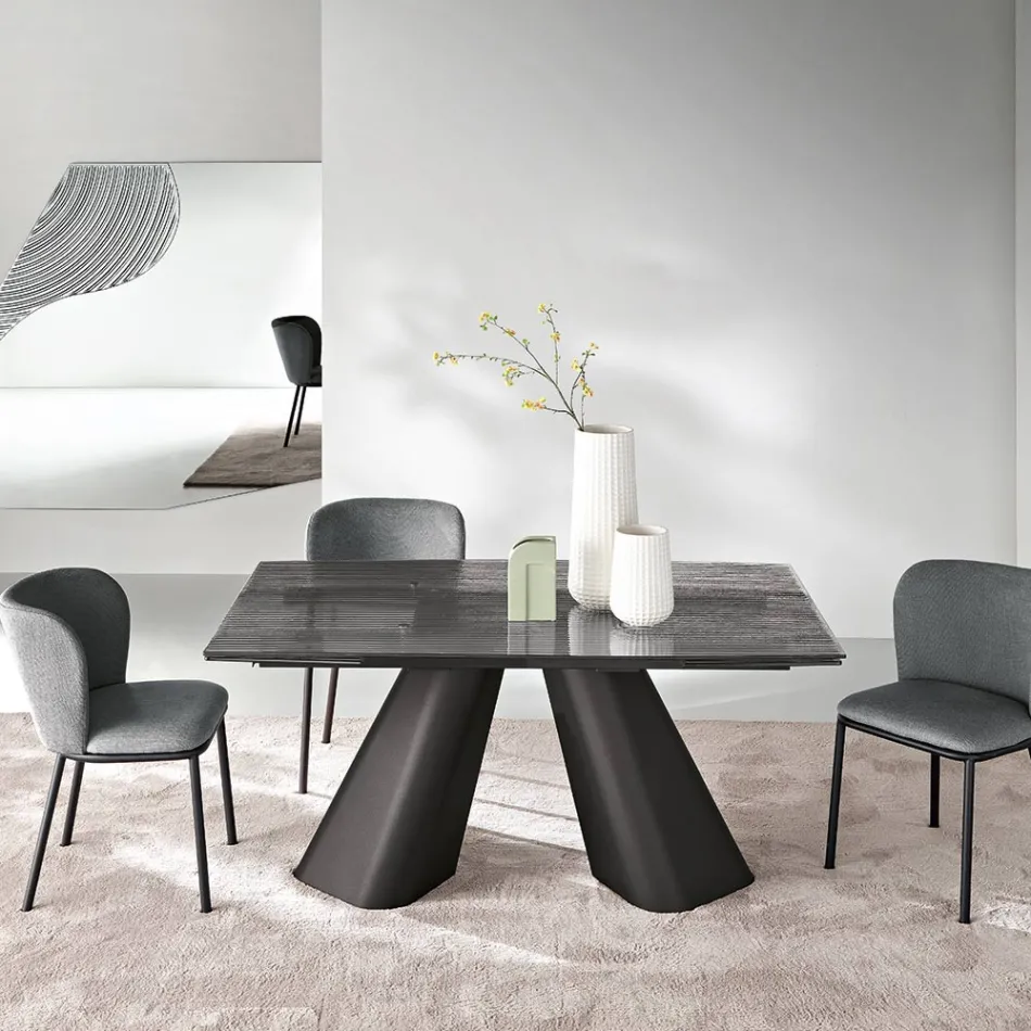 Extendable Table Up to 240 cm in Clear Ribbed Glass Made in Italy - Talete Viadurini