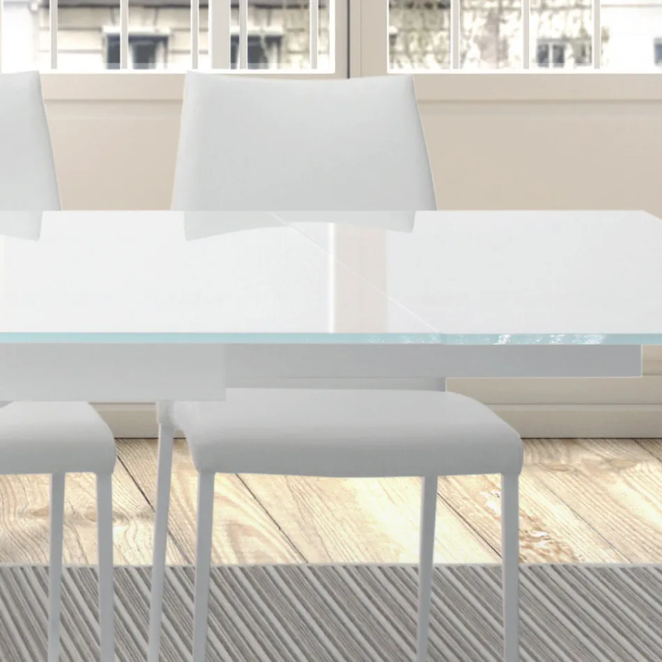 Extendable Table up to 300 cm in Glass and Steel Made in Italy – Grotta Viadurini