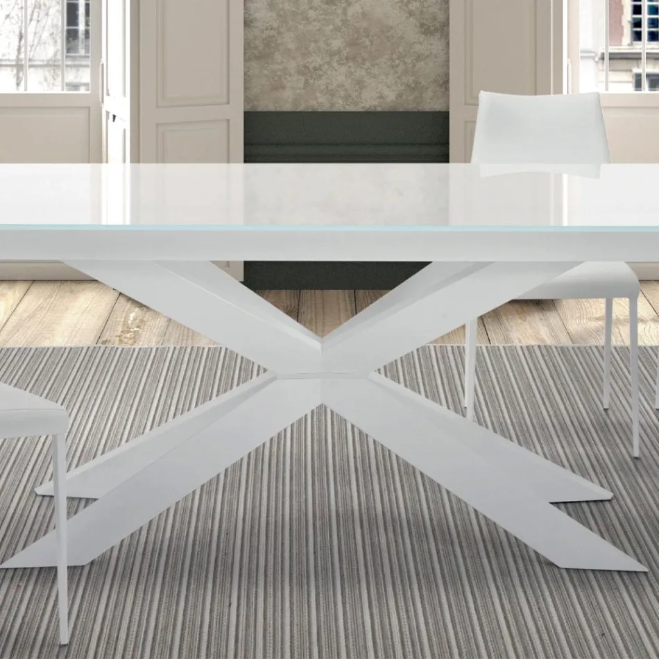 Extendable Table up to 300 cm in Glass and Steel Made in Italy – Grotta Viadurini