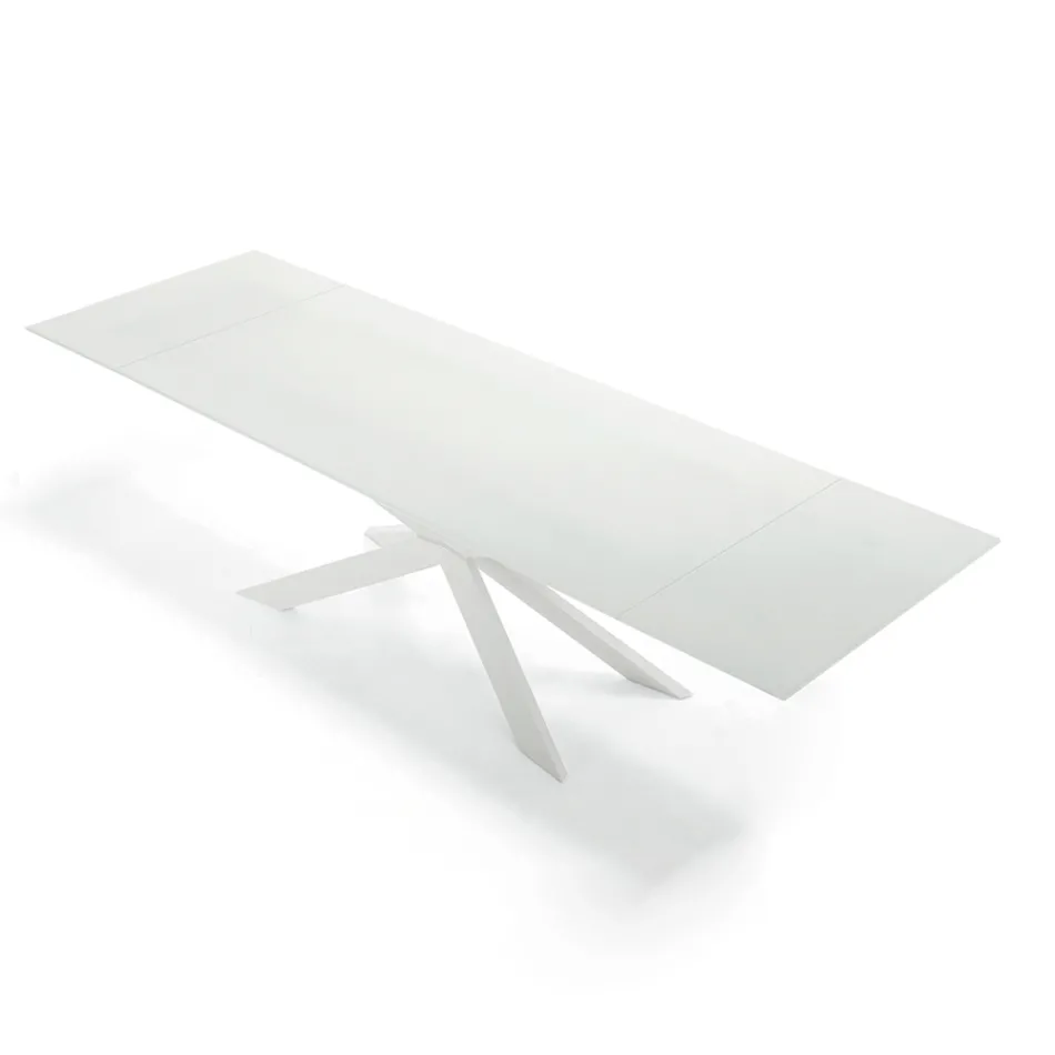 Extendable Table up to 300 cm in Glass and Steel Made in Italy – Grotta Viadurini
