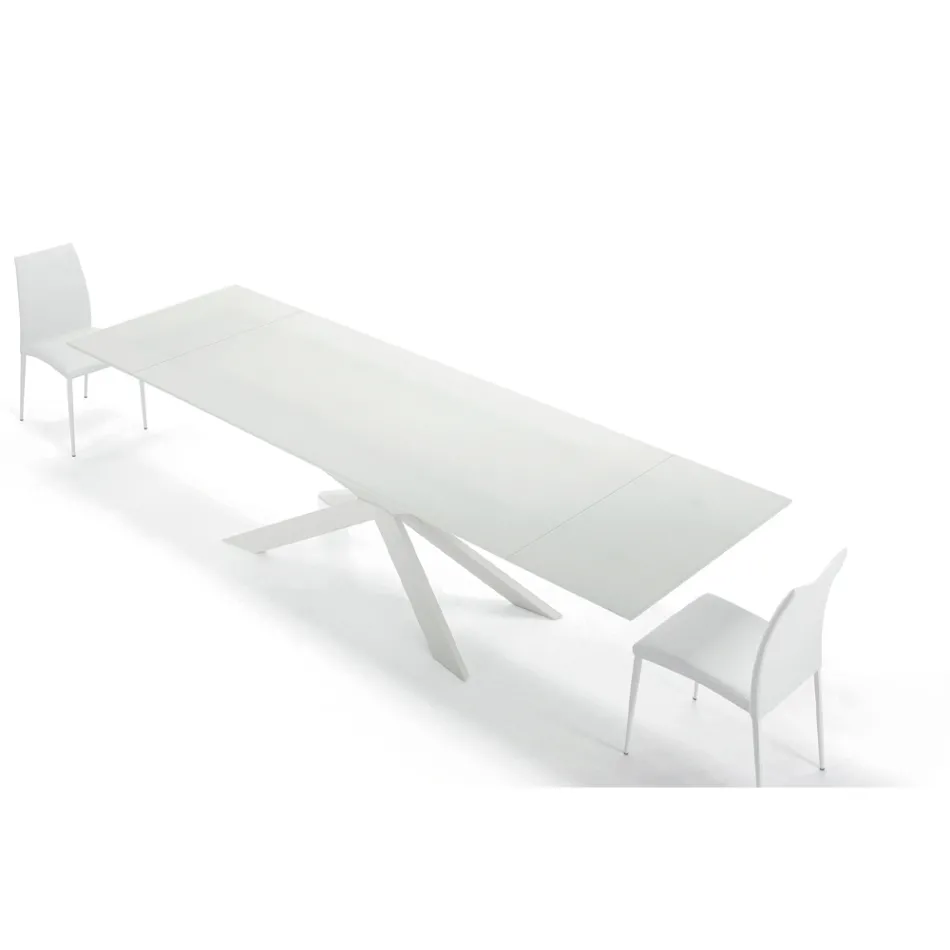 Extendable Table up to 300 cm in Glass and Steel Made in Italy – Grotta Viadurini