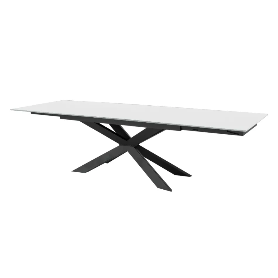 Extendable table up to 300 cm in Glass and Black Steel Made in Italy - Grotta Viadurini