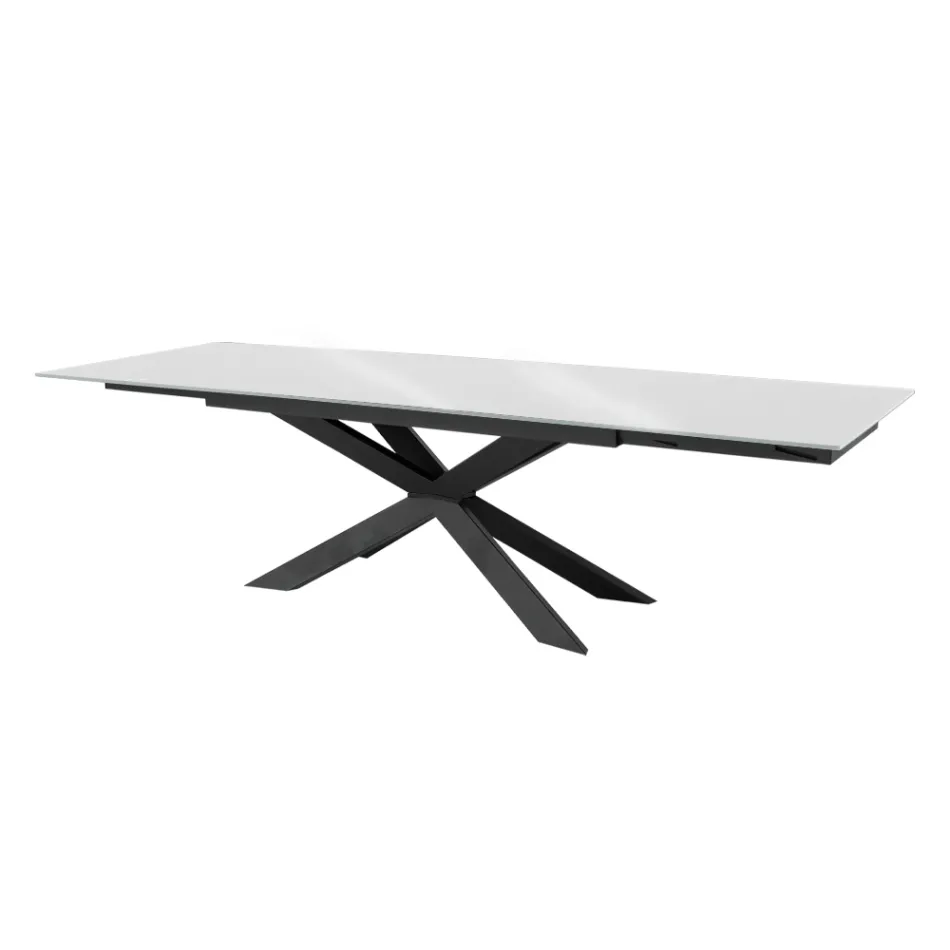 Extendable table up to 300 cm in Glass and Black Steel Made in Italy - Grotta Viadurini