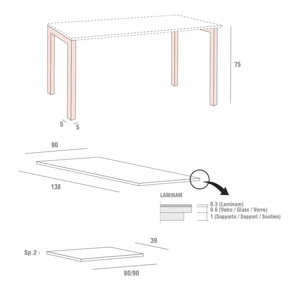 Extendable Table Up to 238 cm in Laminam and Metal Made in Italy - Remigio Viadurini