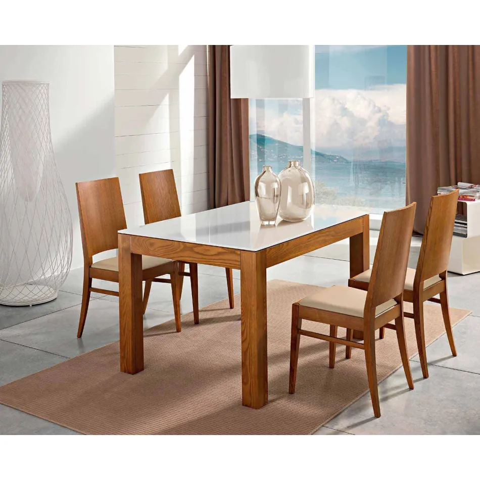 Extendable table up to 270cm in glass and ash wood Made in Italy - Homer Viadurini