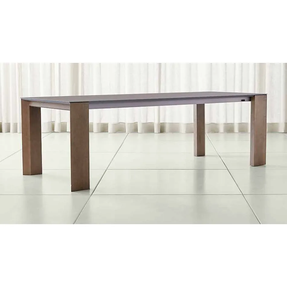 Extendable Table Up to 300 cm in Ceramic and Wooden Legs - Ipanemo Viadurini