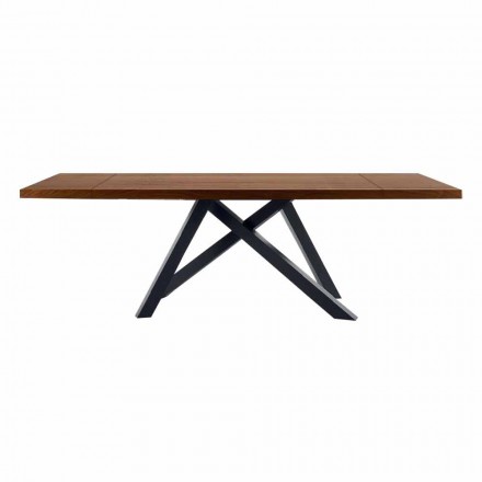 Extendable Table Up to 300 cm in Wood and Steel Made in Italy - Settimmio Viadurini