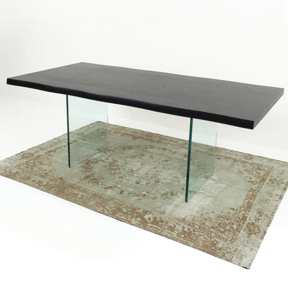Extendable Table up to 300 cm in Veneered Wood and Glass - Tear Viadurini