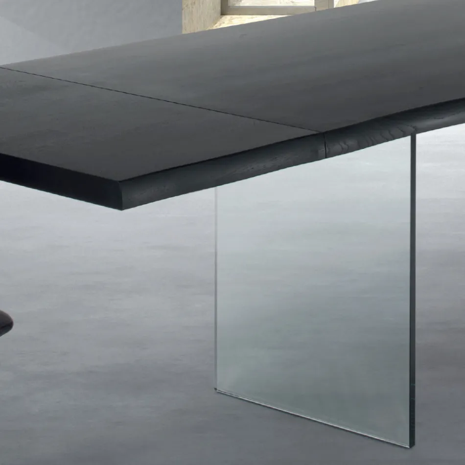 Extendable Table up to 300 cm in Veneered Wood and Glass - Tear Viadurini