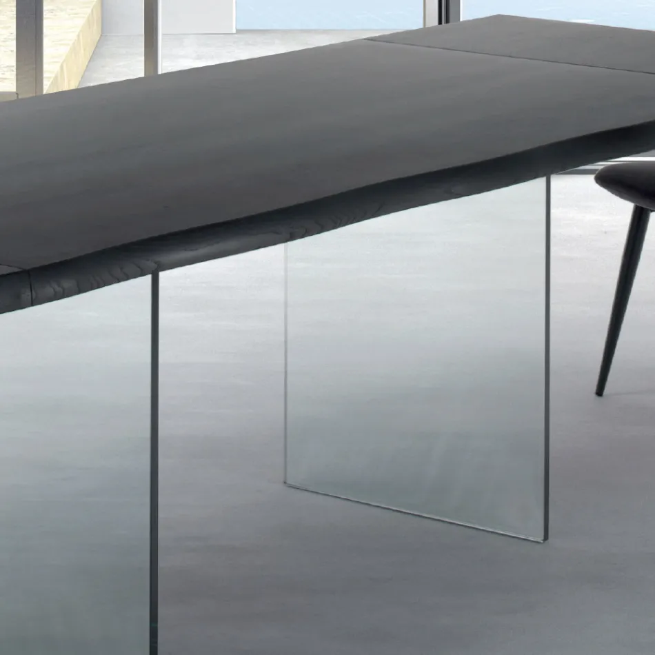 Extendable Table up to 300 cm in Veneered Wood and Glass - Tear Viadurini