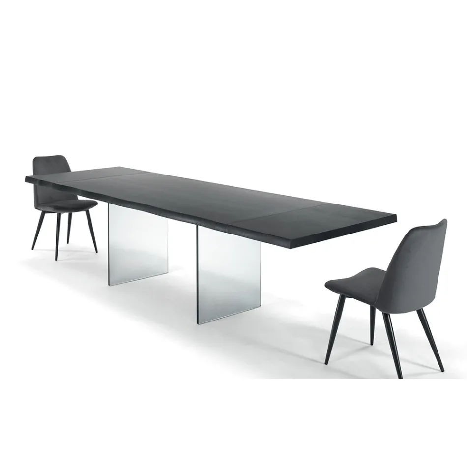 Extendable Table up to 300 cm in Veneered Wood and Glass - Tear Viadurini