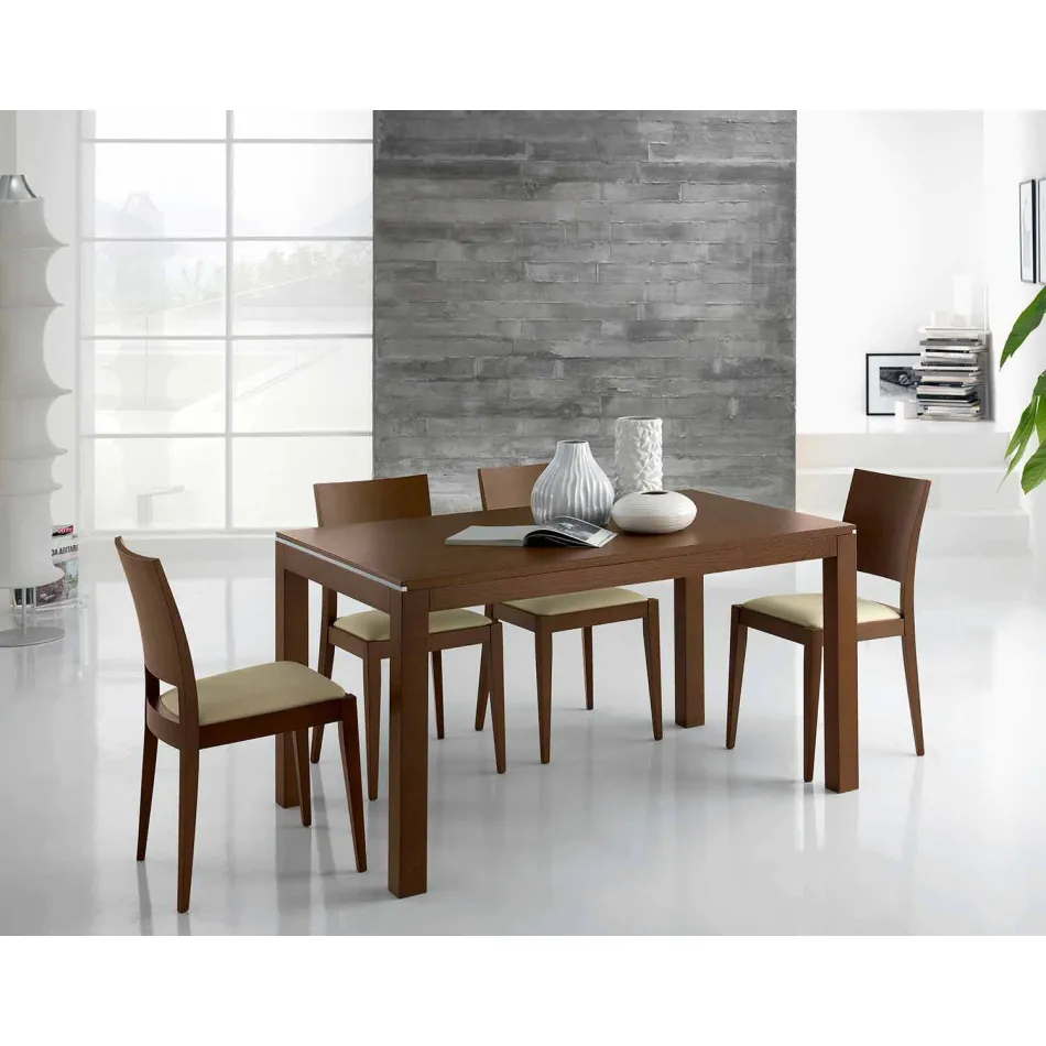 Extendable Table in Ash Wood with Side Bands in Ash - Ketla Viadurini