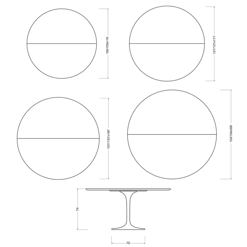 Saarinen Tulip Extendable Table H 74 cm in Glossy White Florim Ceramic - Scarlet Viadurini