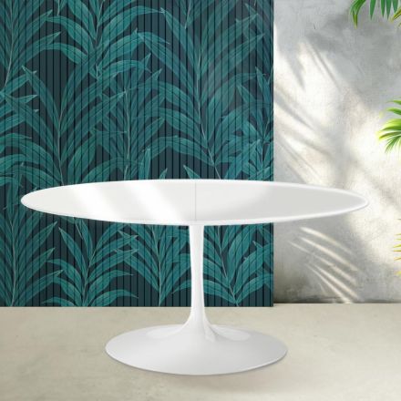 Saarinen Tulip Extendable Table H 74 cm in Glossy White Florim Ceramic - Scarlet Viadurini