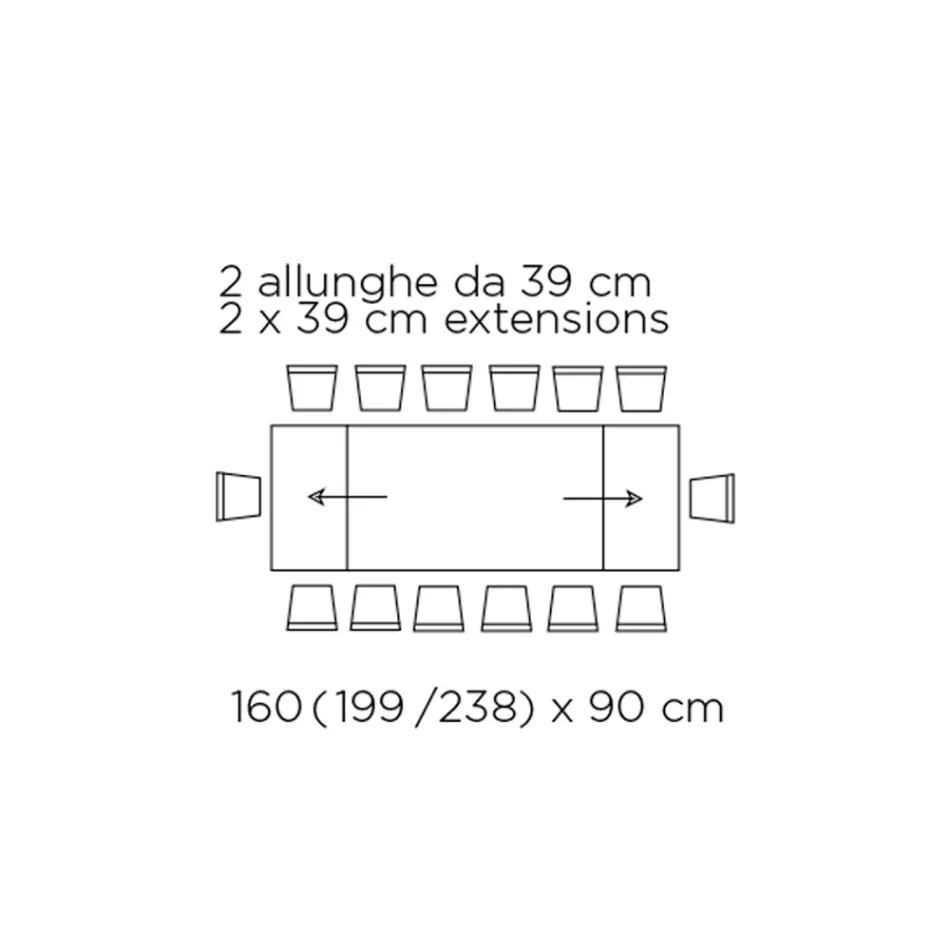 Table with Integrated Extensions and Mink Steel Base Made in Italy - Dalmatian Viadurini