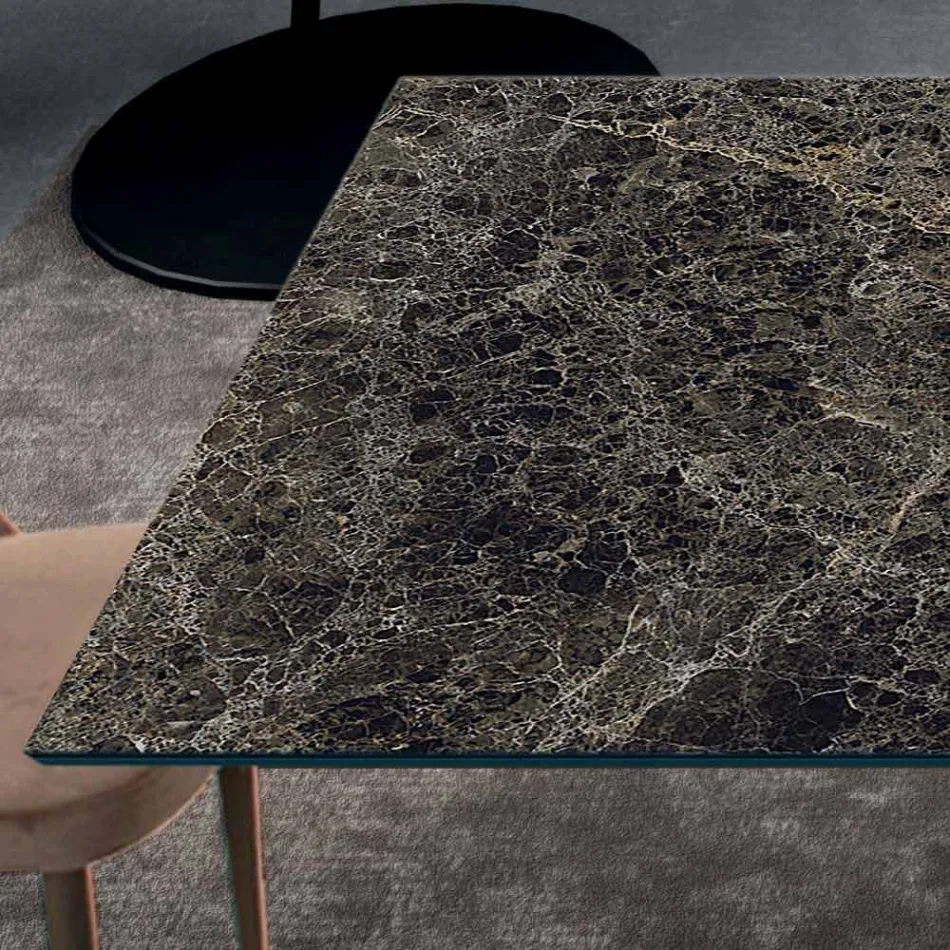 Table with Integrated Extensions in Ceramic and Steel Made in Italy - Dalmata Viadurini