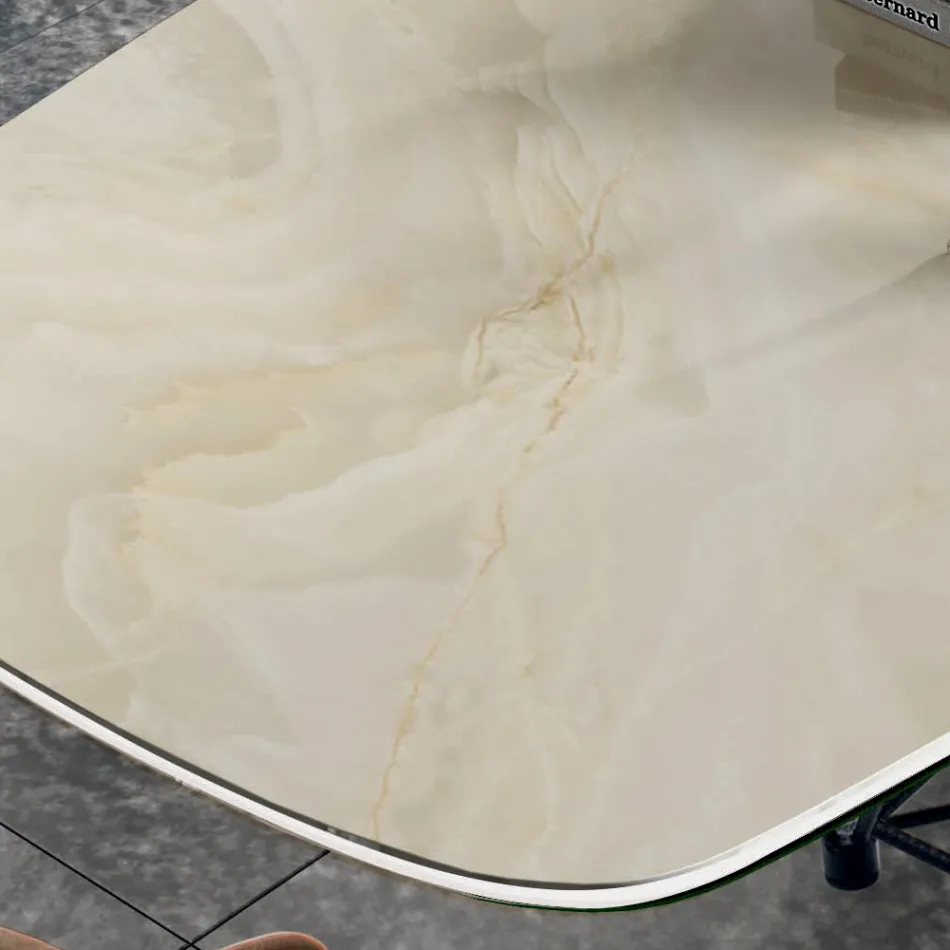 Table with barrel-shaped ceramic top and steel base Made in Italy - Ezzellino Viadurini