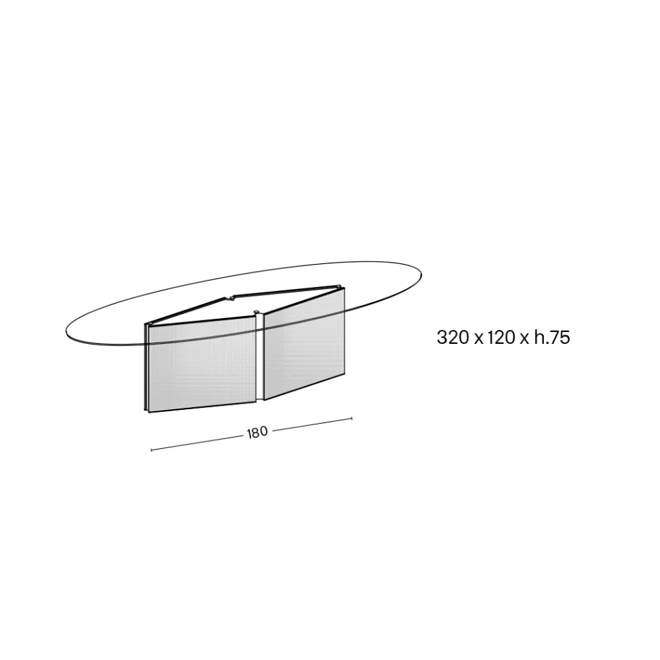 Table with Oval Glass Top and Fused Glass and Metal Base - Foglietto Viadurini