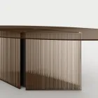 Table with Oval Glass Top and Fused Glass and Metal Base - Foglietto Viadurini