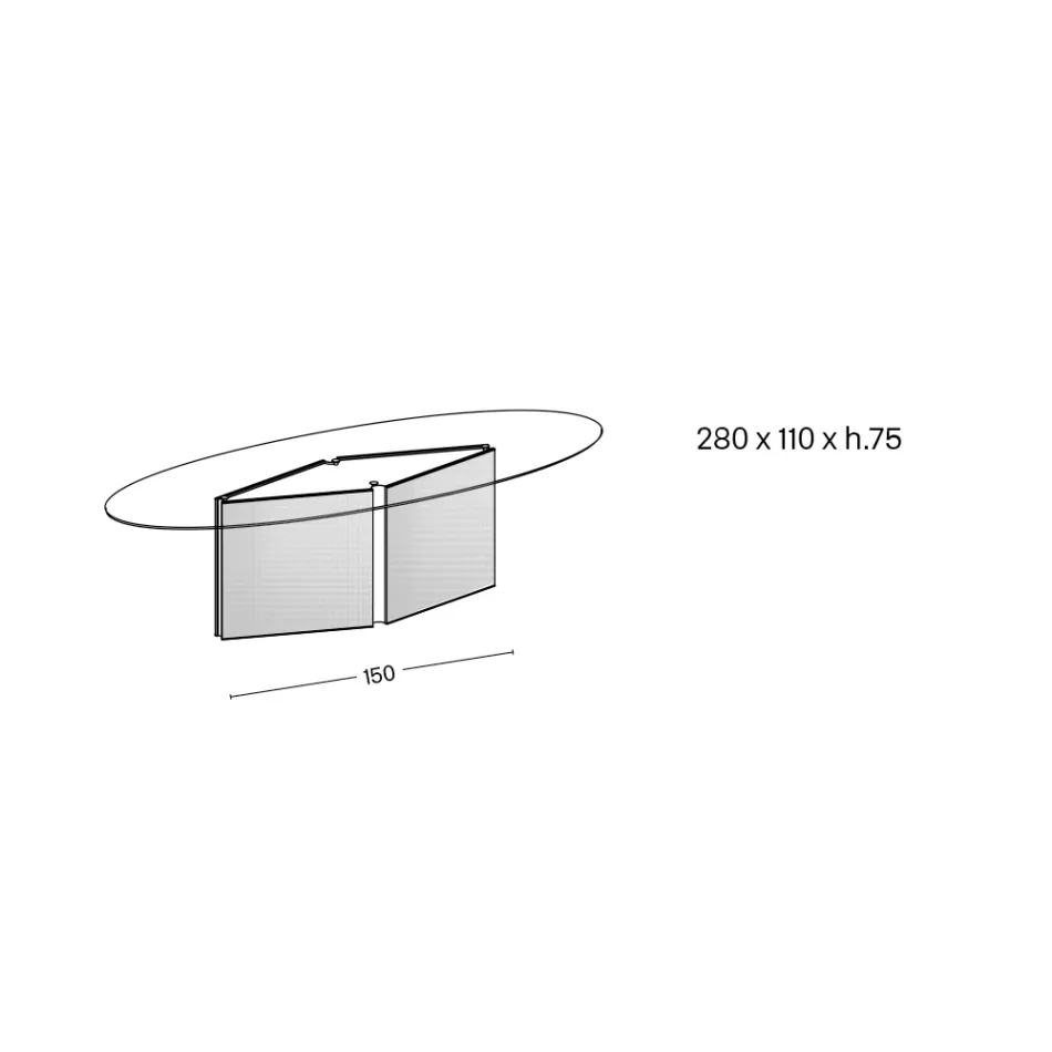 Table with Oval Glass Top and Fused Glass and Metal Base - Foglietto Viadurini