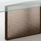 Table with shaped glass top and fused glass and metal base - Foglietto Viadurini